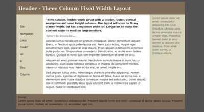 Three column fixed width layout