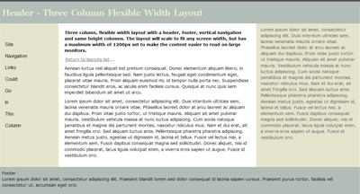 Three column flexible width layout